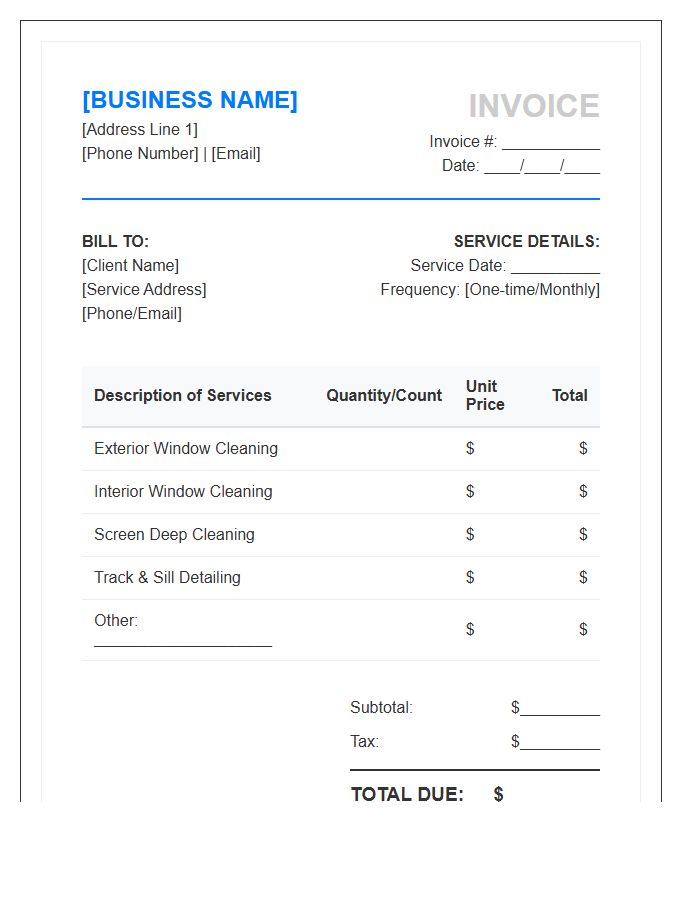 Window Cleaning Business Invoice Template