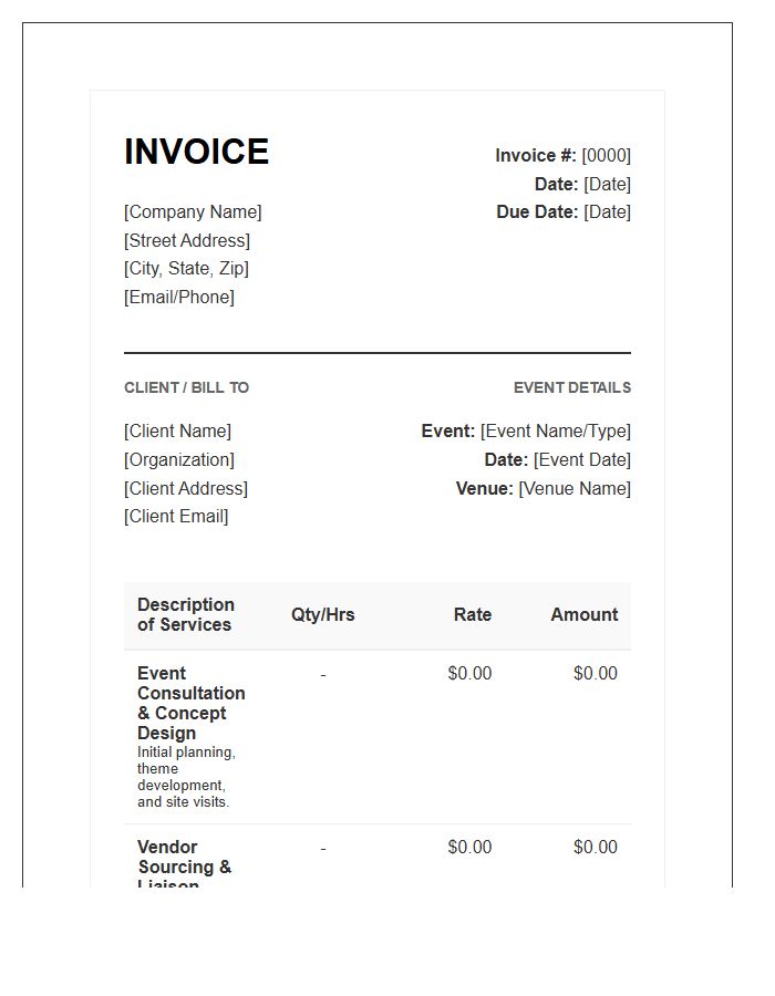 Comprehensive Event Planning Service Invoice Template
