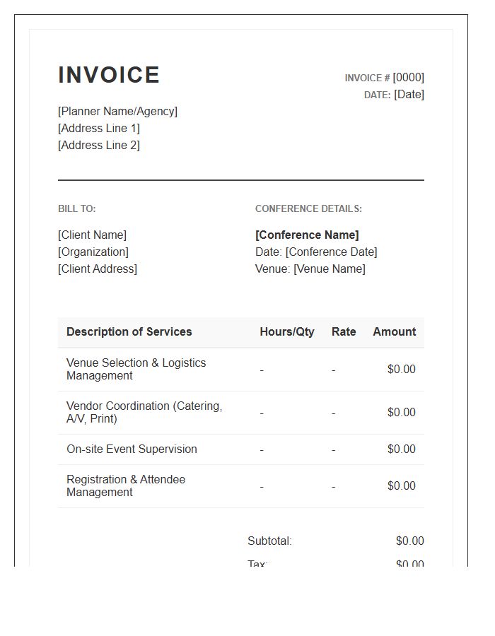 Conference Planning Service Invoice Template