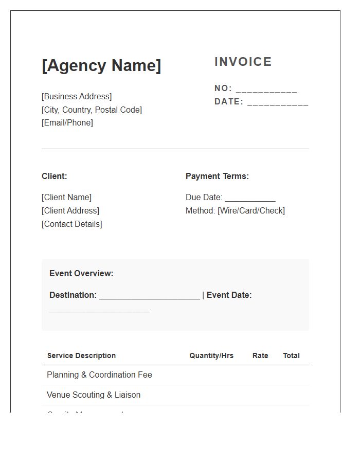 Destination Event Planning Service Invoice Template