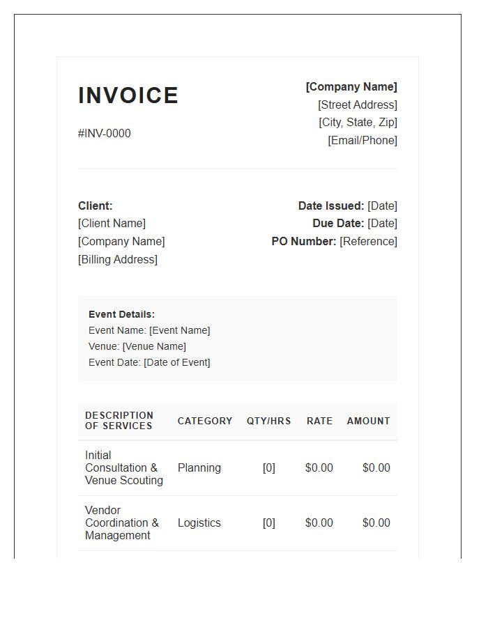 Detailed Event Planning Service Invoice Template