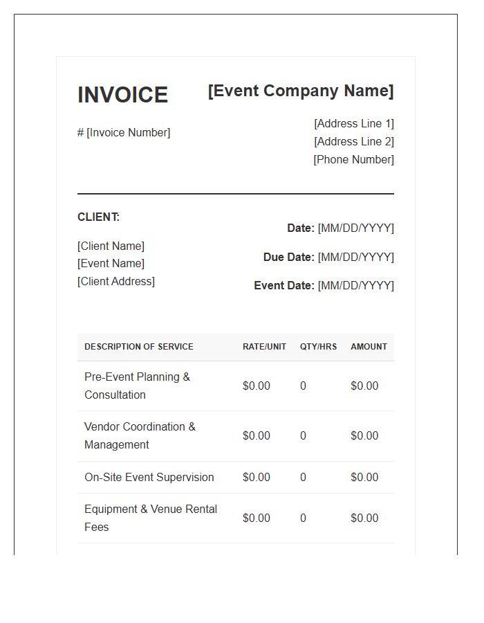 Event Management Professional Service Invoice Template