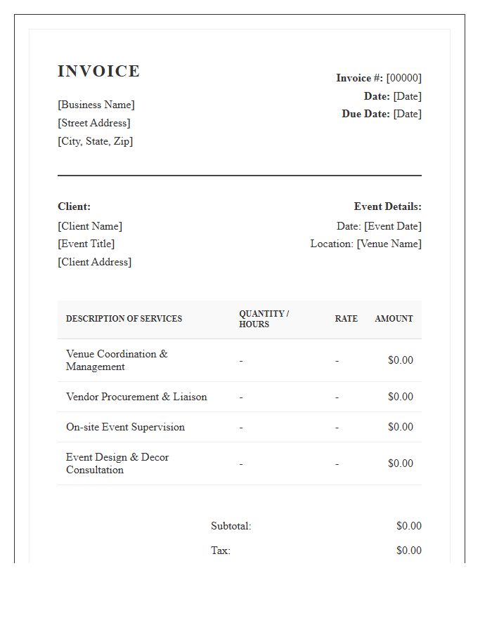 Formal Event Planning Service Invoice Template