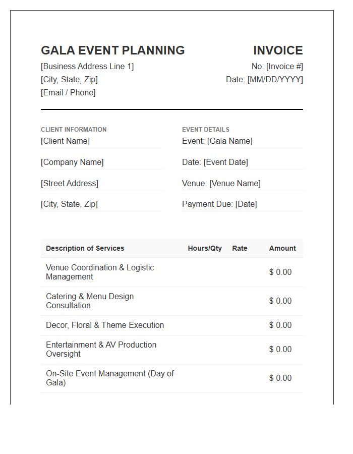 Gala Event Planning Service Invoice Template