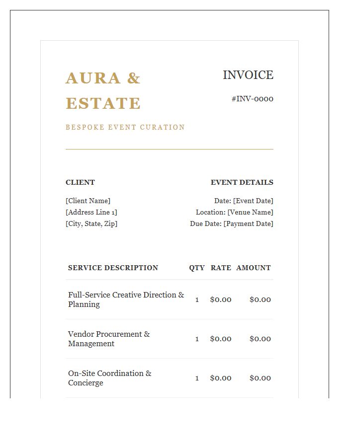 Luxury Event Planning Service Invoice Template