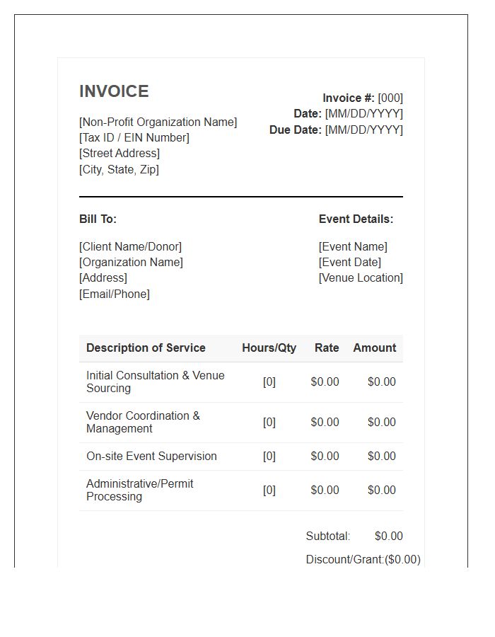 Non Profit Event Planning Service Invoice Template