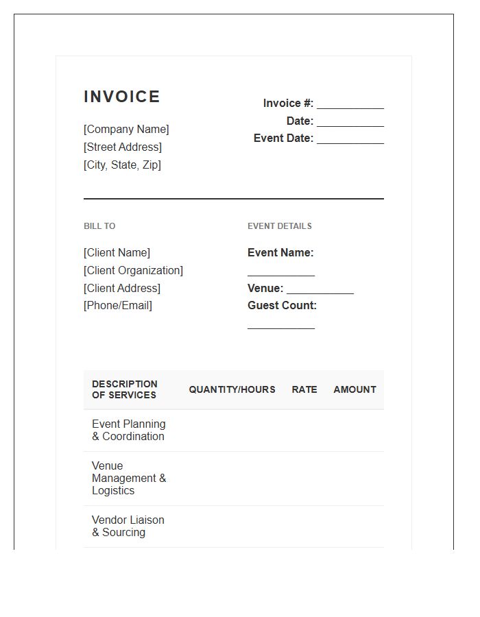Official Event Planning Service Invoice Template