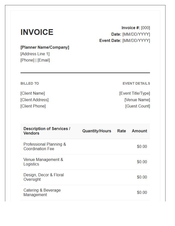 Party Planning Professional Service Invoice Template