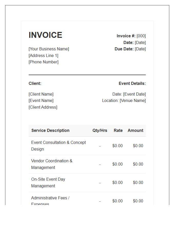 Private Event Planning Service Invoice Template