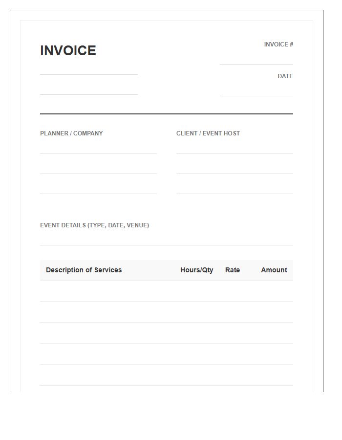 Social Event Planning Service Invoice Template