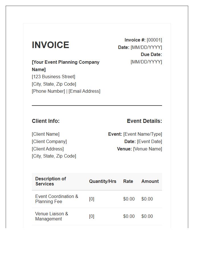 Standard Event Planning Service Invoice Template