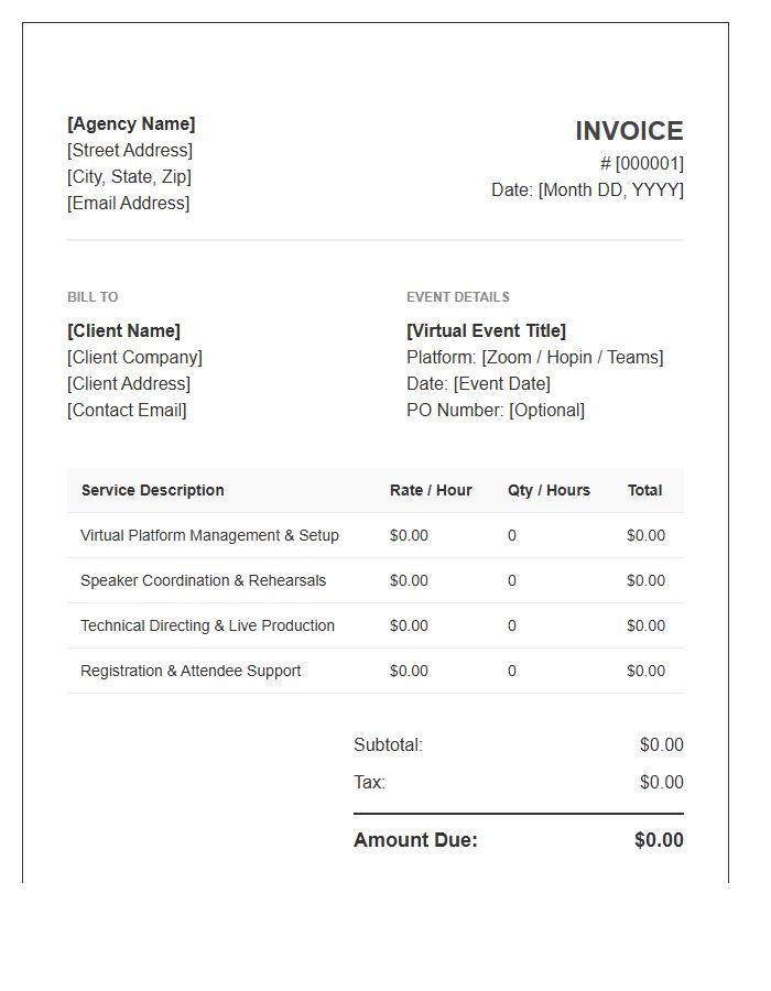 Virtual Event Planning Service Invoice Template