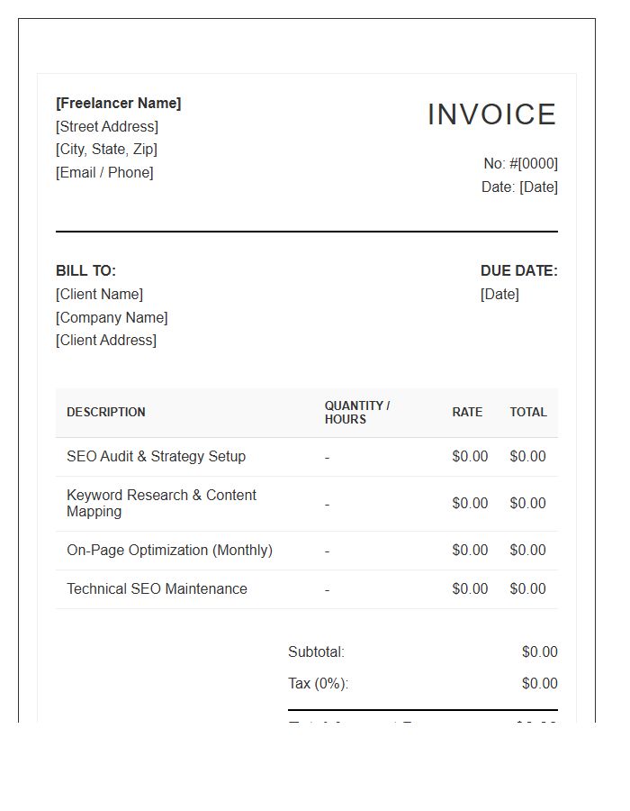 Freelance SEO Consultant Invoice Template