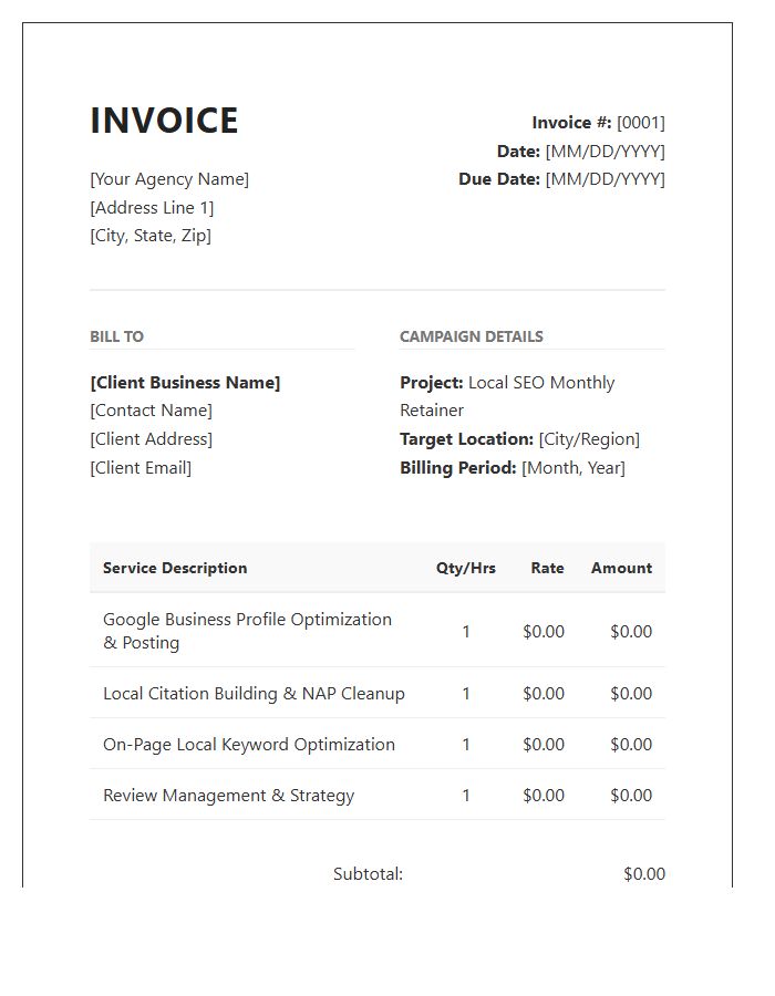 Local SEO Campaign Invoice Template