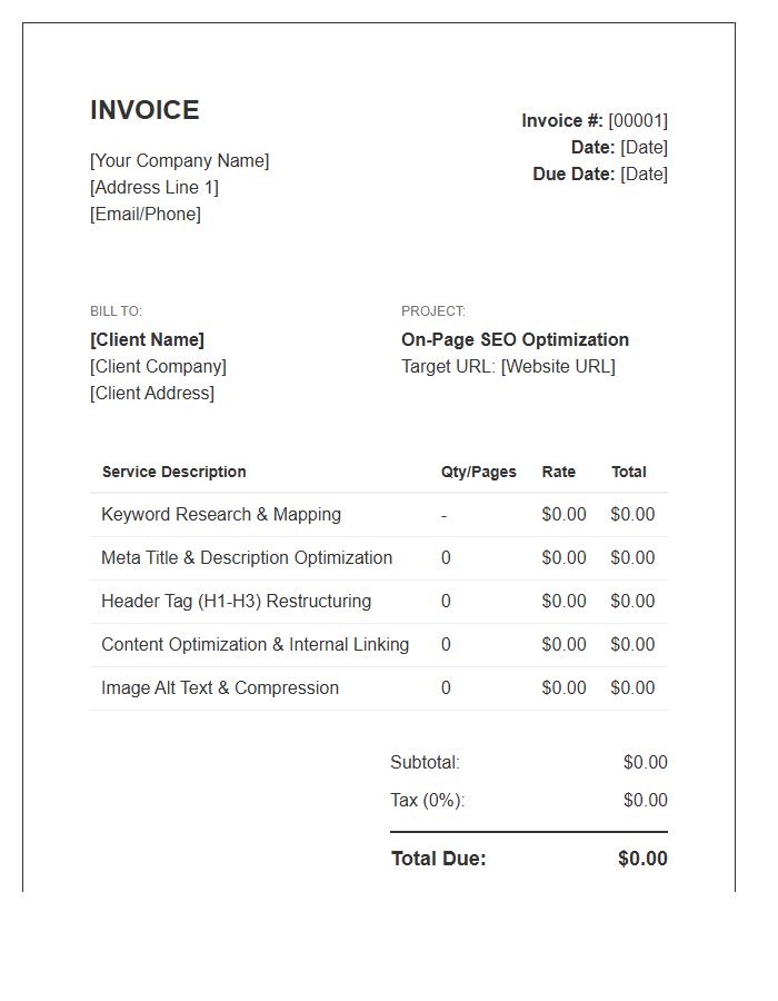 On Page Optimization Invoice Template