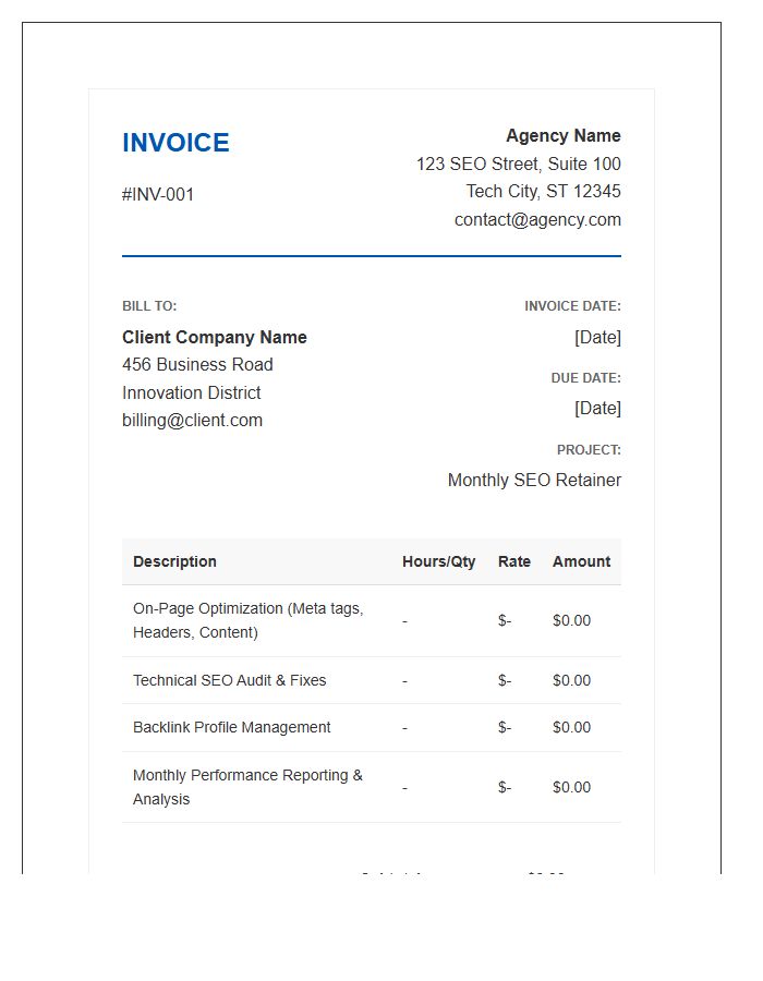 Professional SEO Services Invoice Template