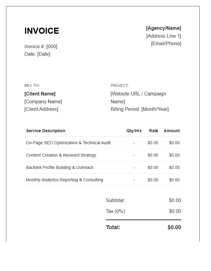 Search Engine Optimization Invoice Template