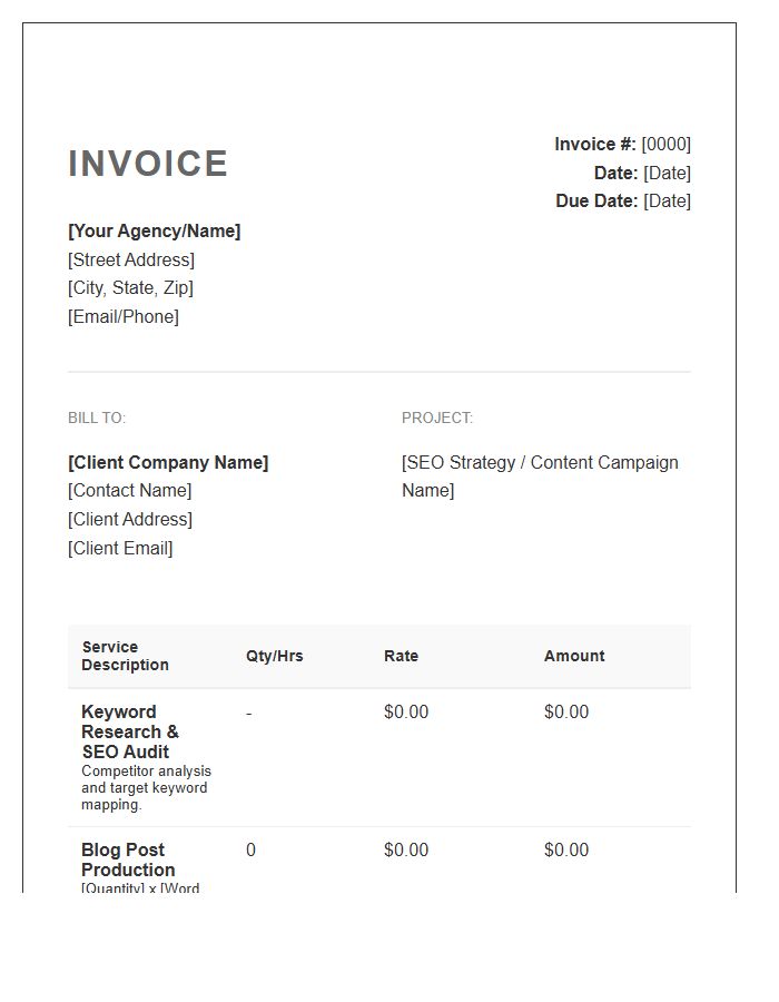 SEO Content Marketing Invoice Template