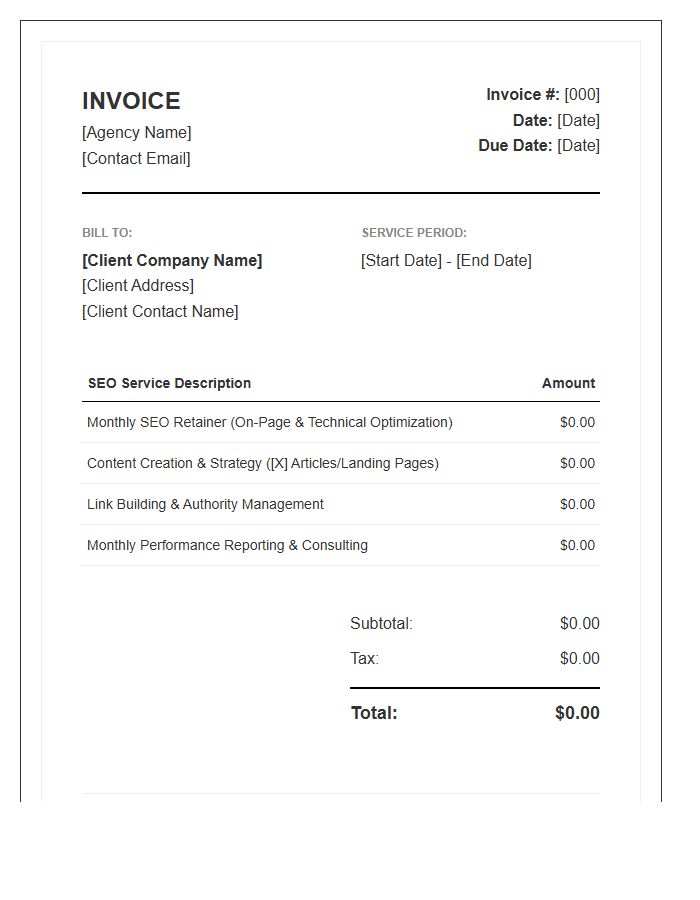 SEO Monthly Management Invoice Template