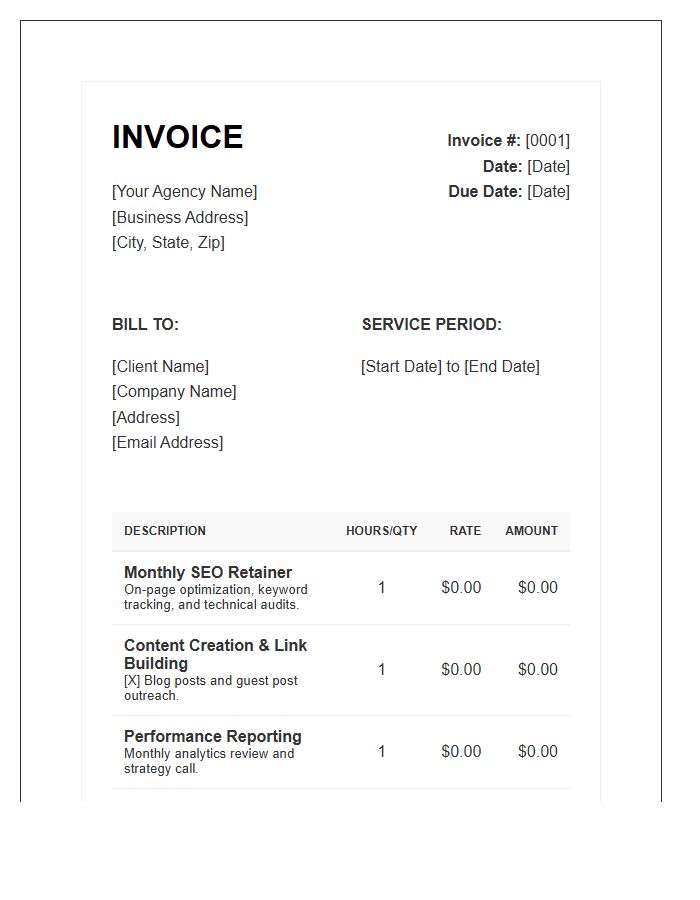 SEO Monthly Retainer Invoice Template