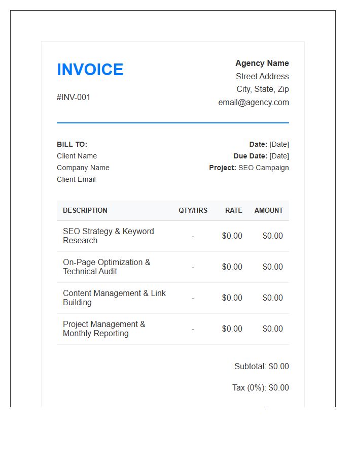 SEO Project Management Invoice Template
