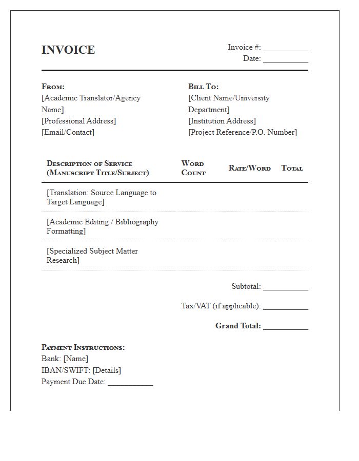 Academic Translation Service Invoice Template