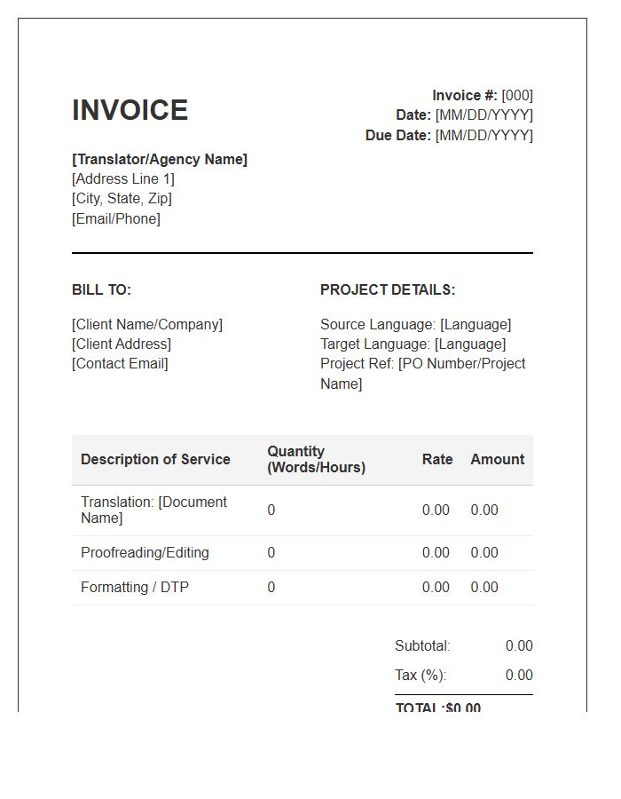 Business Document Translation Invoice Template