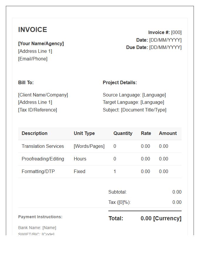 Document Translation Fee Invoice Template