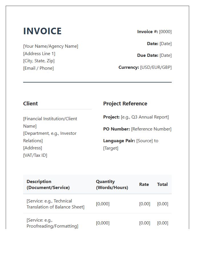 Financial Translation Service Invoice Template