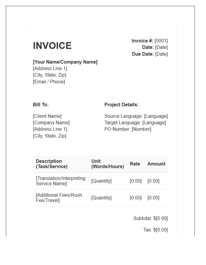 Interpreter And Translation Invoice Template