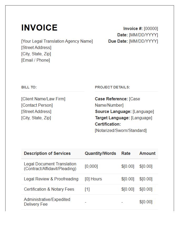 Legal Translation Services Invoice Template