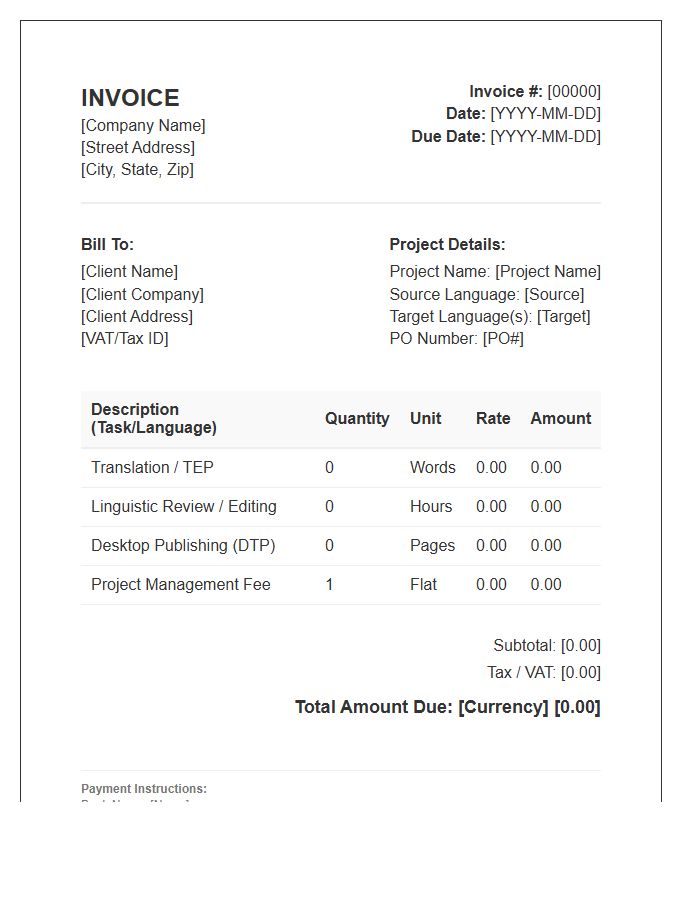 Localization Project Service Invoice Template