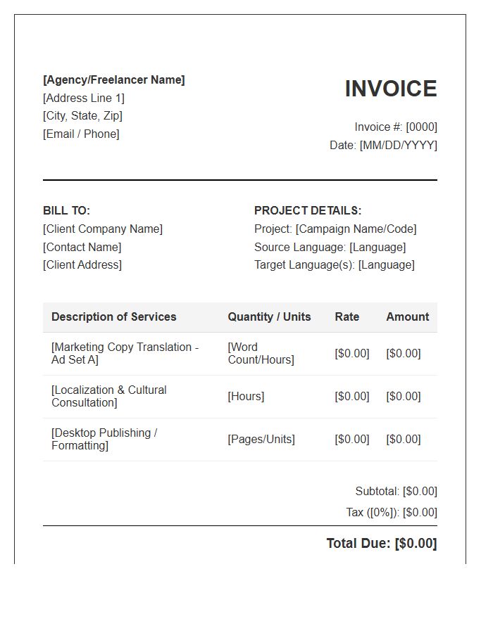 Marketing Translation Service Invoice Template