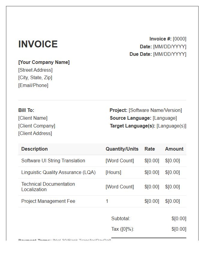 Software Localization Service Invoice Template