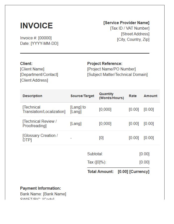Technical Translation Service Invoice Template
