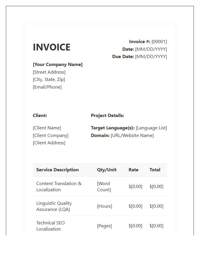Website Localization Service Invoice Template