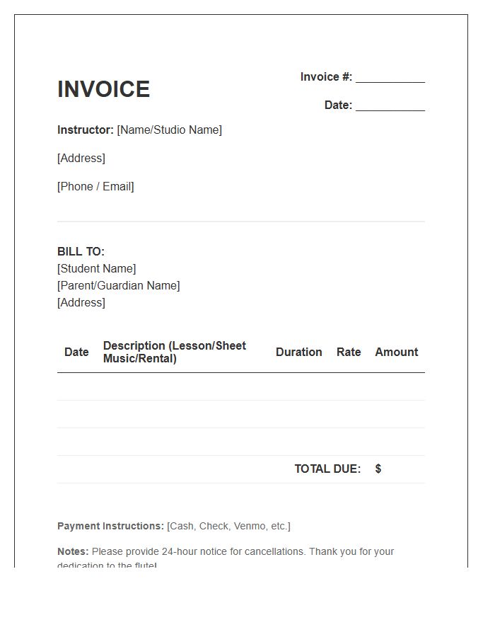 Flute Instructor Service Invoice Template