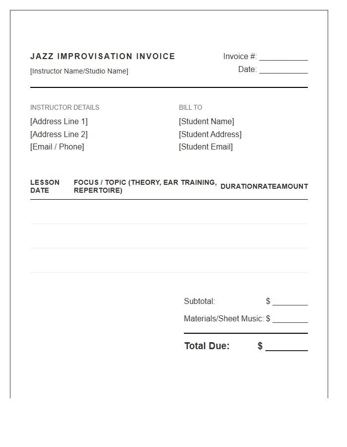Jazz Improvisation Lesson Invoice Template