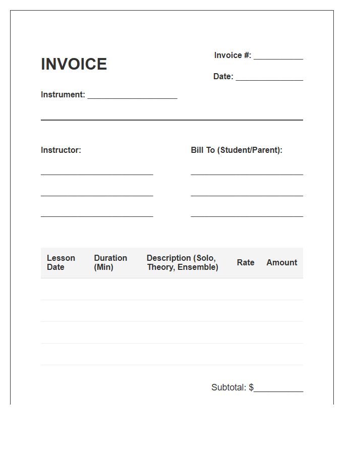 Orchestral Instrument Lesson Invoice Template
