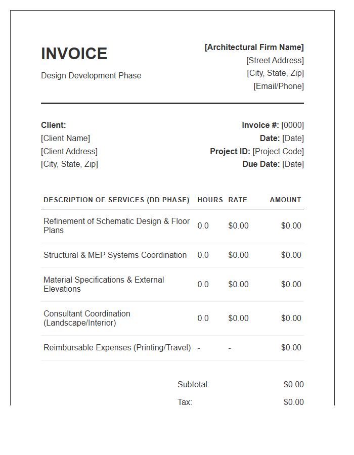 Architectural Design Development Phase Invoice Template