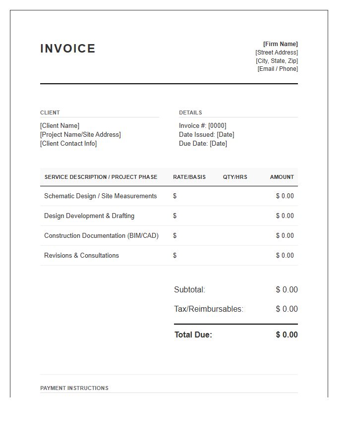 Architectural Drafting Services Project Invoice Template