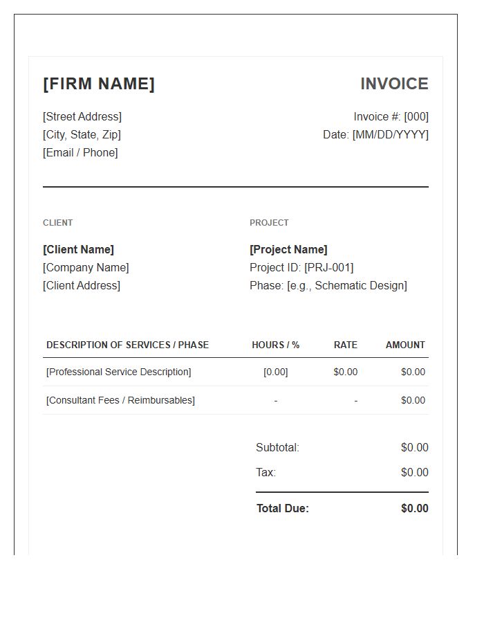Architectural Firm Project Billing Invoice Template