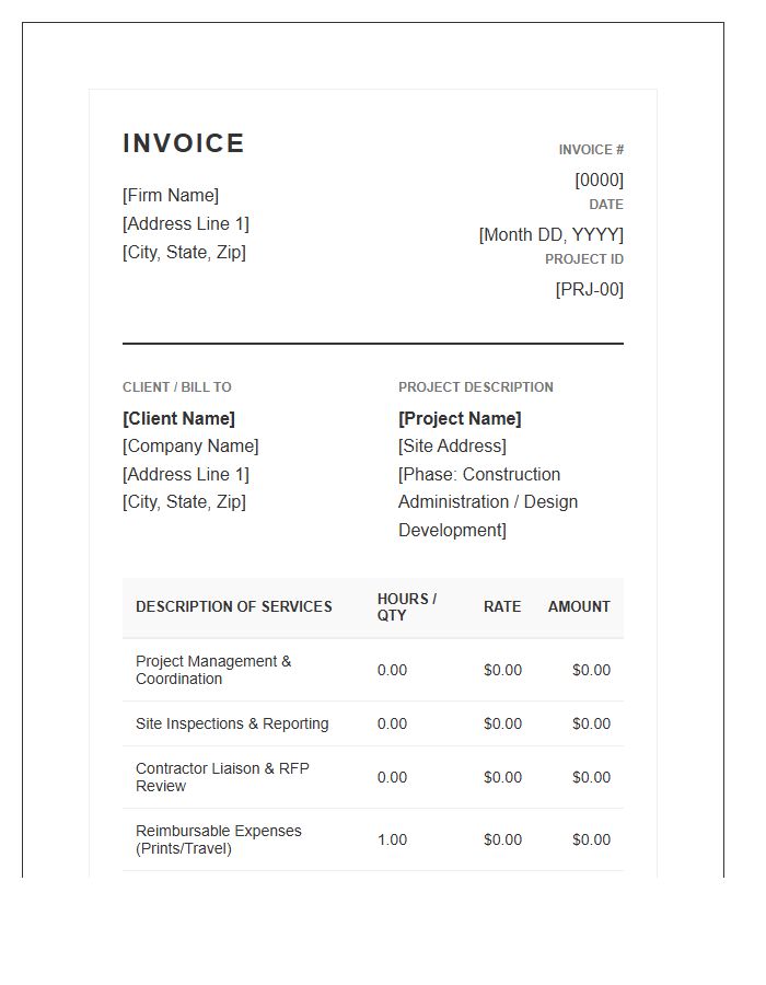 Architectural Project Management Services Invoice Template