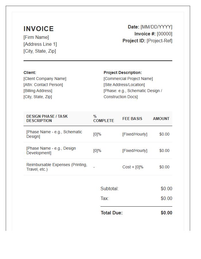 Commercial Architectural Design Phase Invoice Template