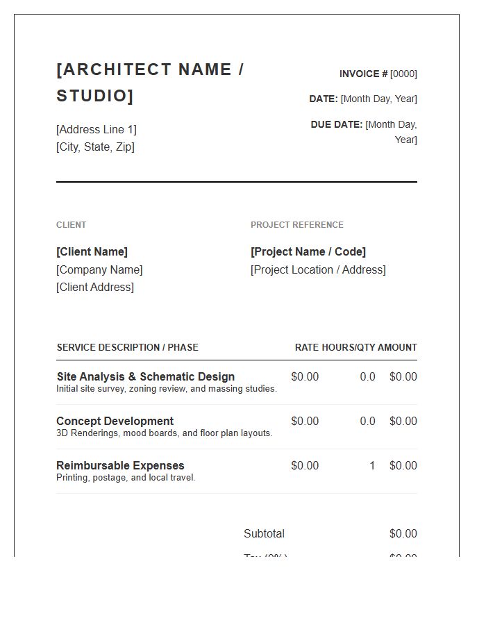 Concept Design Architectural Project Invoice Template