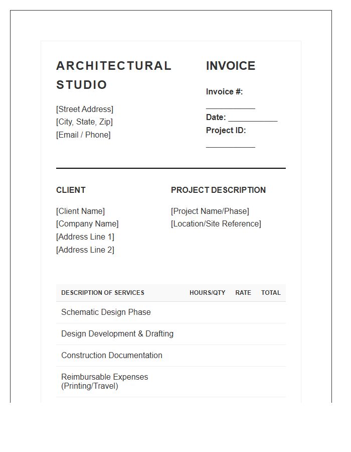 Corporate Architectural Design Project Invoice Template