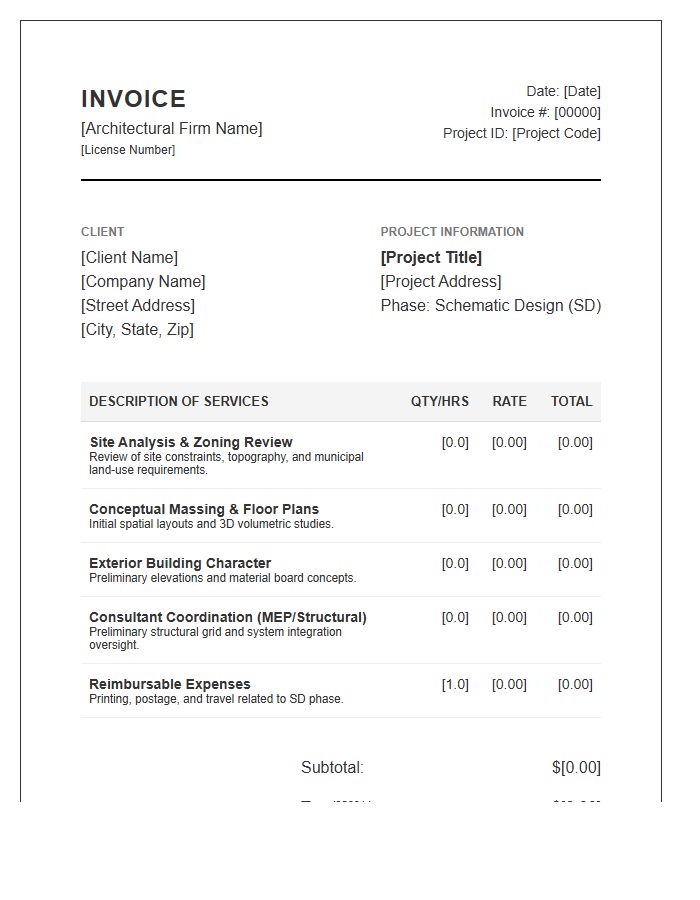 Detailed Architectural Schematic Design Invoice Template