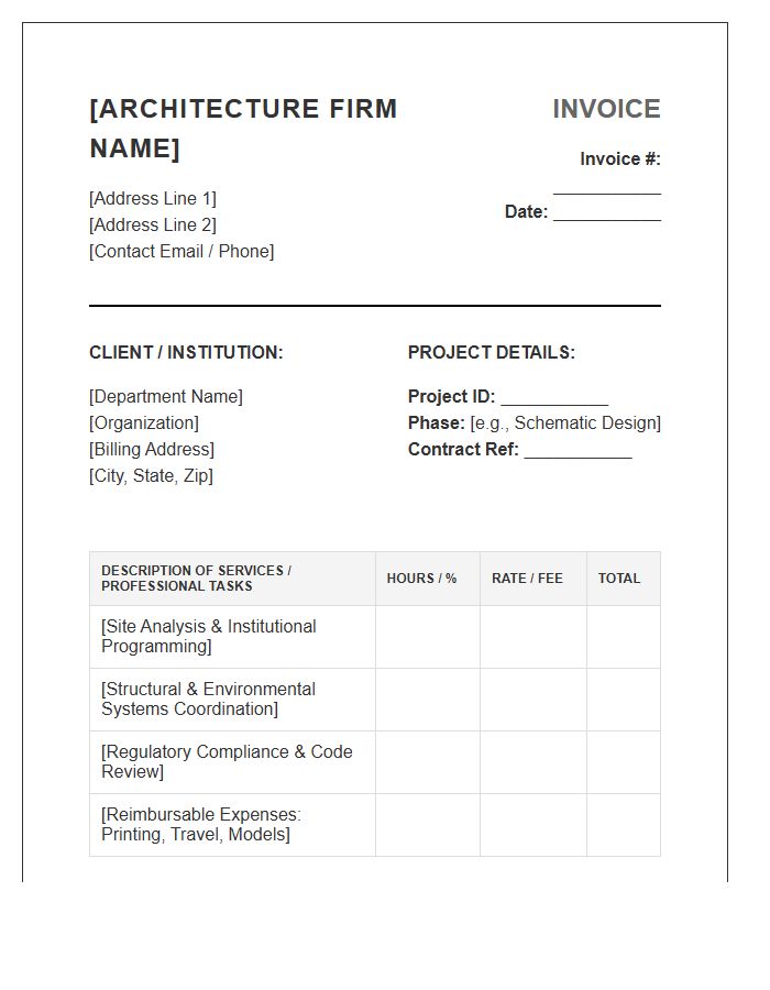 Institutional Architecture Project Design Invoice Template