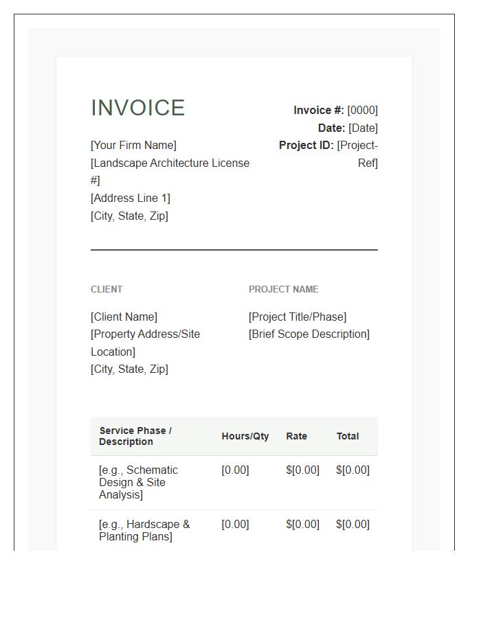 Landscape Architectural Design Project Invoice Template