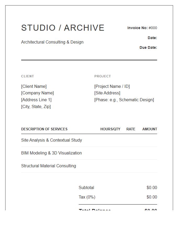 Modern Architecture Consulting Project Invoice Template